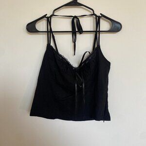 cute black halter ribbon lace tank - medium (M) - worn once, EUC!